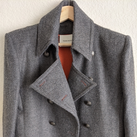 Pierre Balmain Grey Double Breasted Twill Coat 38 - Picture 9 of 14